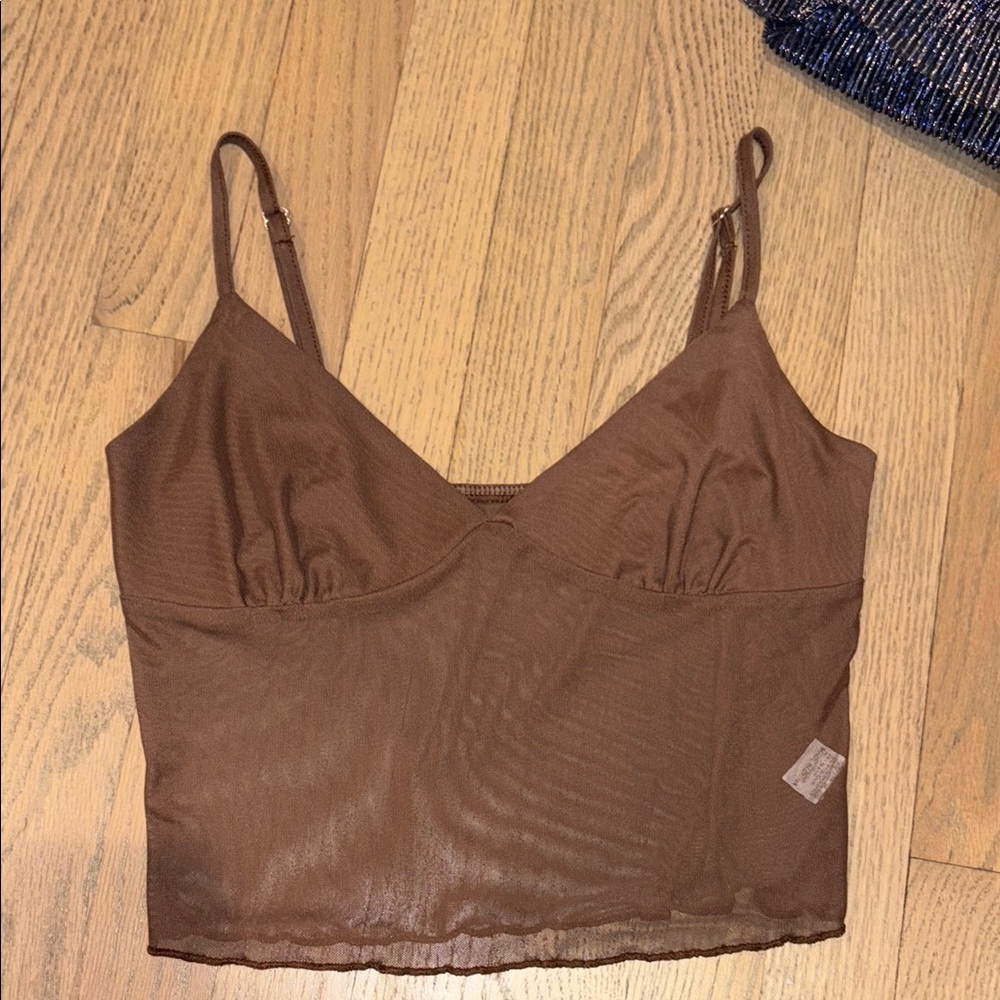 Brown Mesh Crop Top